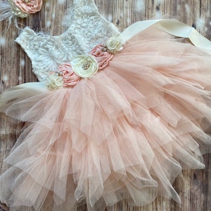 Blush flower girl dress,  Lace tulle dress , 1er Birthday dress,  toddler dress,tulle tutu flower girl dress,flower belt  sash