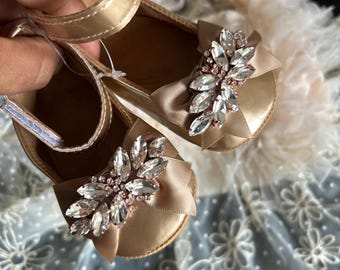 Zapatos de bebé, pedrería dorada, botines de cuna de suela suave, primer cumpleaños