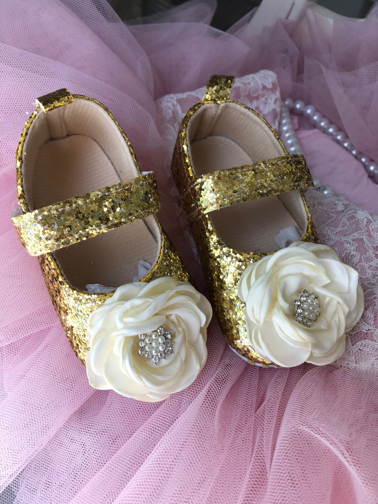 gold glitter ballerina shoes