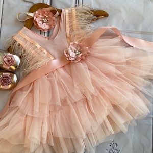 Peach Flower  girl dress,  tulle tutu  Baby toddler dress little-girl  dress girl romantic dress, wedding dress.