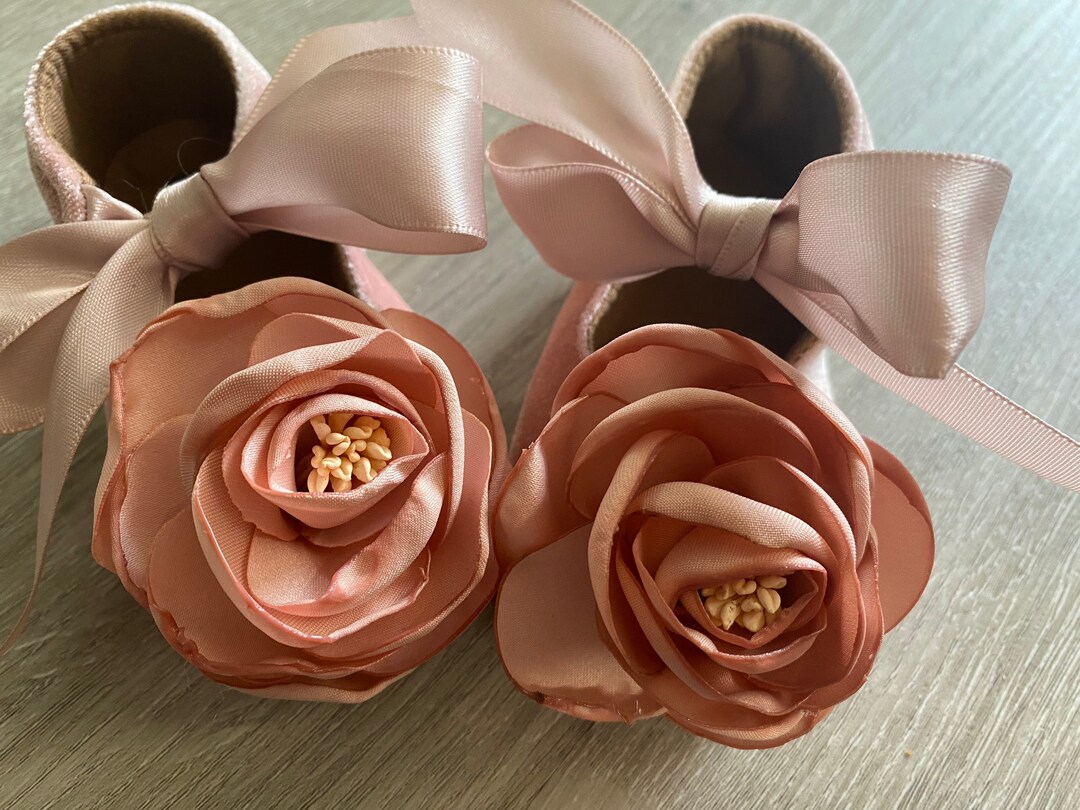 Pink Baby Girl Shoes,crib Shoes,1er Birthday Party Wedding, Satin Rose