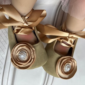 Baby shoes girl  baby shoes,infant cute shoes , Baby Girl shower gift baby booties tan rosette.
