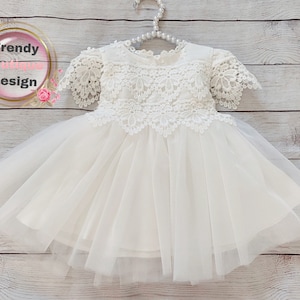 White Lace Christening Gown, Infant Baptism Dress, Baby Boho Dress, Flower Girl dress