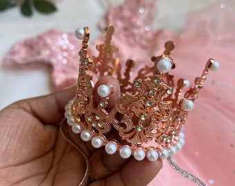 Baby Girl  rose Gold Crown Headband Baby Girl Crown Rhinestone Crowns Baby Tiara , Newborn ,Maternity pearl Crown Photo Prop.