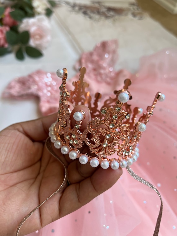 Elegant Rose Gold Baby Girl Crown Headband Rhinestone Tiara for