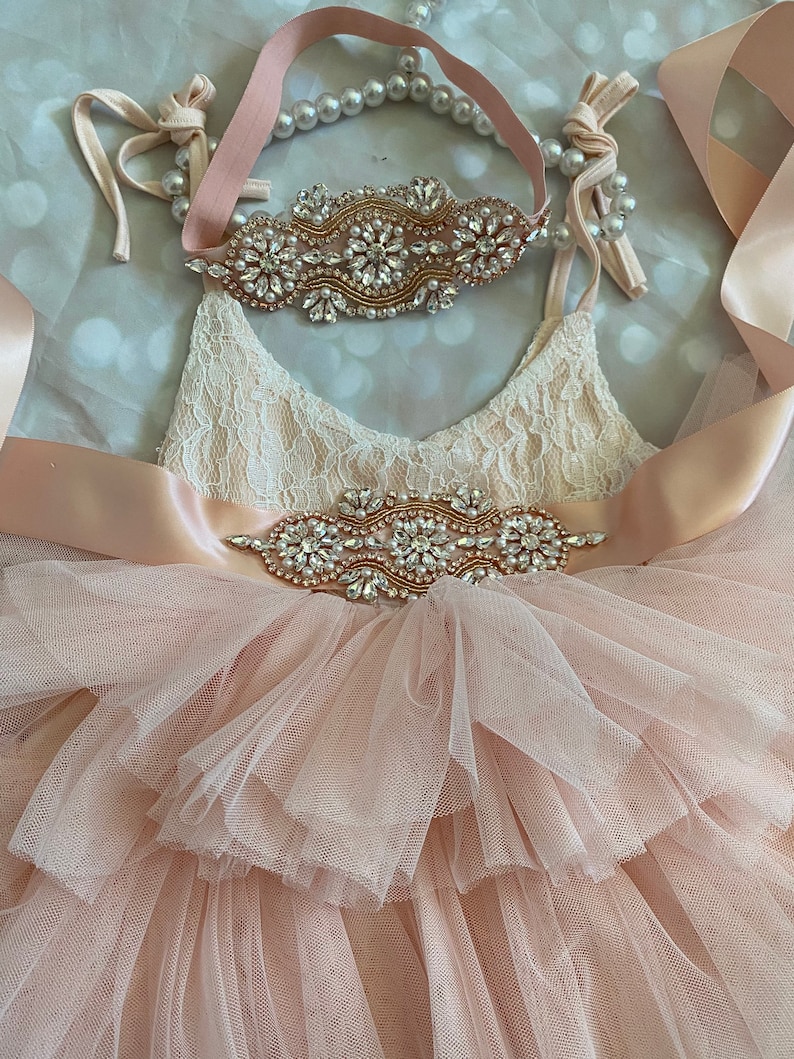 Pink/ peach blush Flower girl dress, Lace top,Baby toddler dress,tulle tutu flower girl dress, holiday dress dress +sash+headband