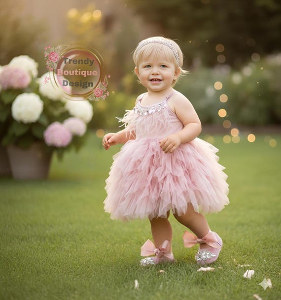 Dusty Pink Tulle Tutu Dress: Rhinestone ONE Headband, 1st Birthday Dusty Pink Tulle Tutu Dress: Rhinestone ONE Headband, 1st Birthday