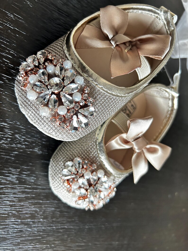 Baby Shoes , Gold Rhinestone, Soft Sole Crib Booties , 1st Birthday - Etsy