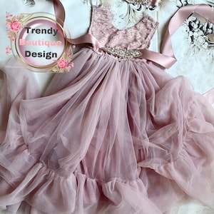 Mauve, dusty pink flower girl dress,  Lace top,Baby  toddler dress,tulle flower girl dress, holiday dress