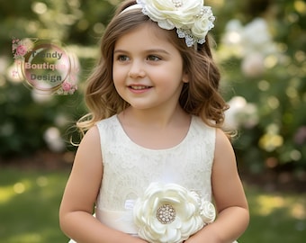 Ivoorkleurige kanten bloemenmeisjesjurk: tutu-vakantieoutfit van tule