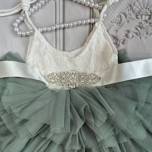 Sage green Flower girl dress,  Lace top,Baby  toddler dress,tulle tutu flower girl dress, holiday dress