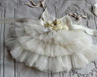 Elfenbein Spitze Blumenmädchen Kleid: Tüll Tütü, Baby Geburtstag