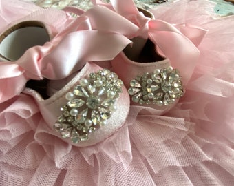 Pink Baby Girl Shoes, Rhinestone Crib Shoes for 3-6 Months,