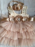 Champagne Tulle Flower Girl Dress: Lace Top, Holiday Party