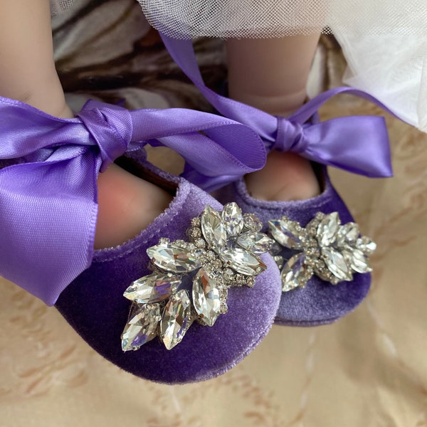 Purple baby girl shoes,crib shoes,1er birthday  party wedding,  rhinestones girl shoes baby girl gift.