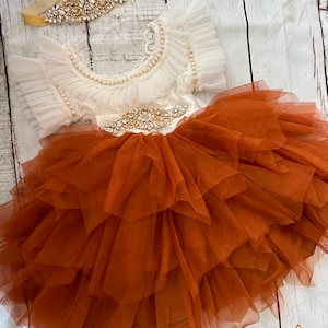 Orange burnt flower girl dress.tulle tutu dress cake smash birthday party dress