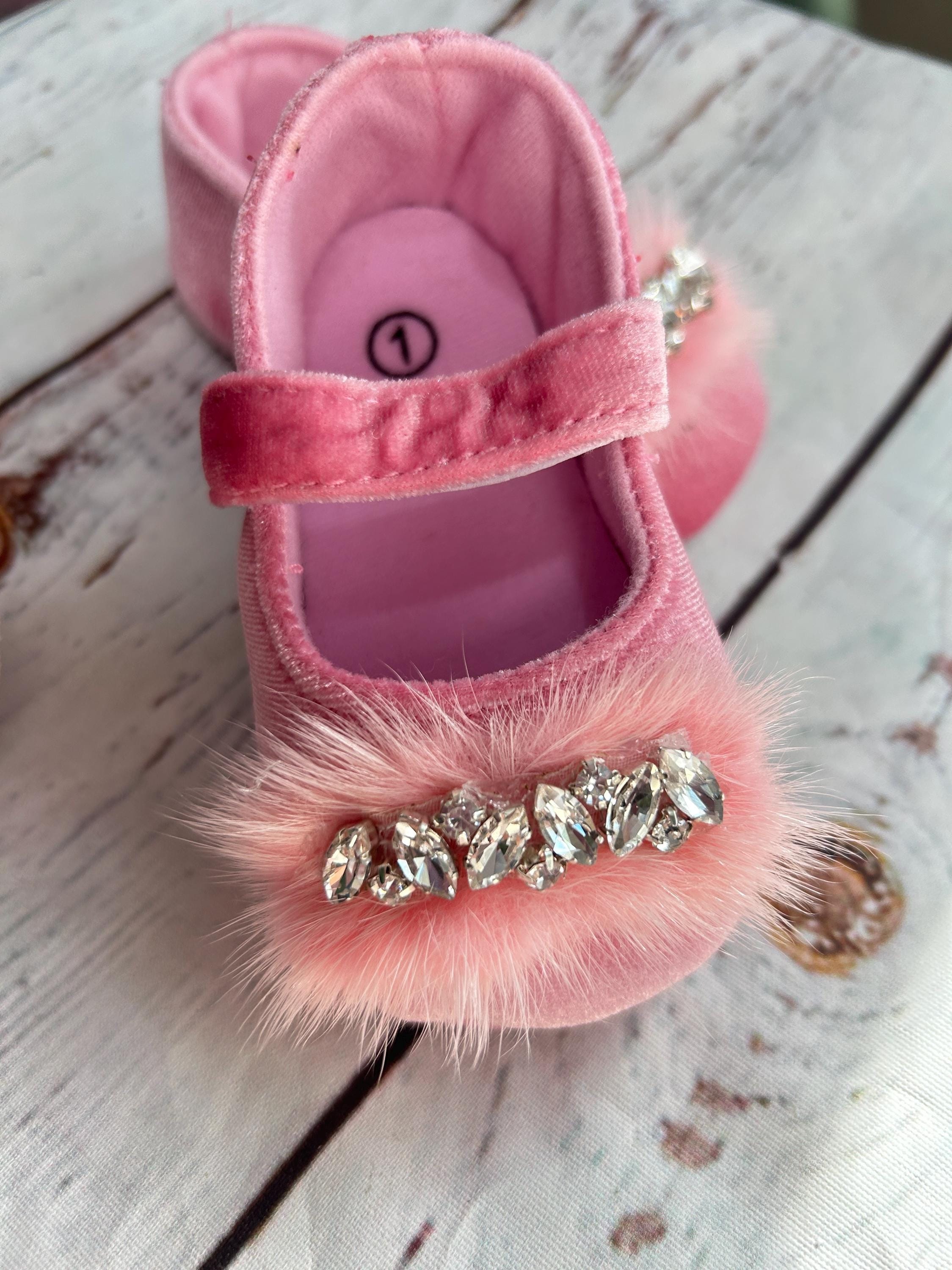 Pink Baby Booties, Rhinestone Princess Shoes, Pre-walker Soft Sole . - Etsy