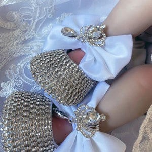 Baby girl shoes and headband set Custom rhinestones white baby shoes,Newborn Baby christenings shoes gift set afbeelding 9