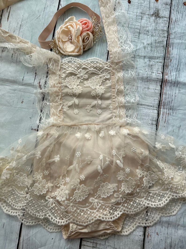 Vintage Lace Ruffle Romper: Boho Baby Outfit, Photo Prop - Etsy