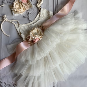 Ivory Flower girl dress,  Lace top,Baby  toddler dress,tulle tutu flower girl dress, holiday dress