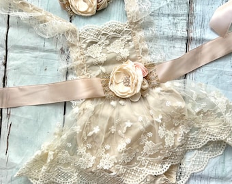 Vintage Lace Ruffle Romper: Boho Baby Outfit, Photo Prop