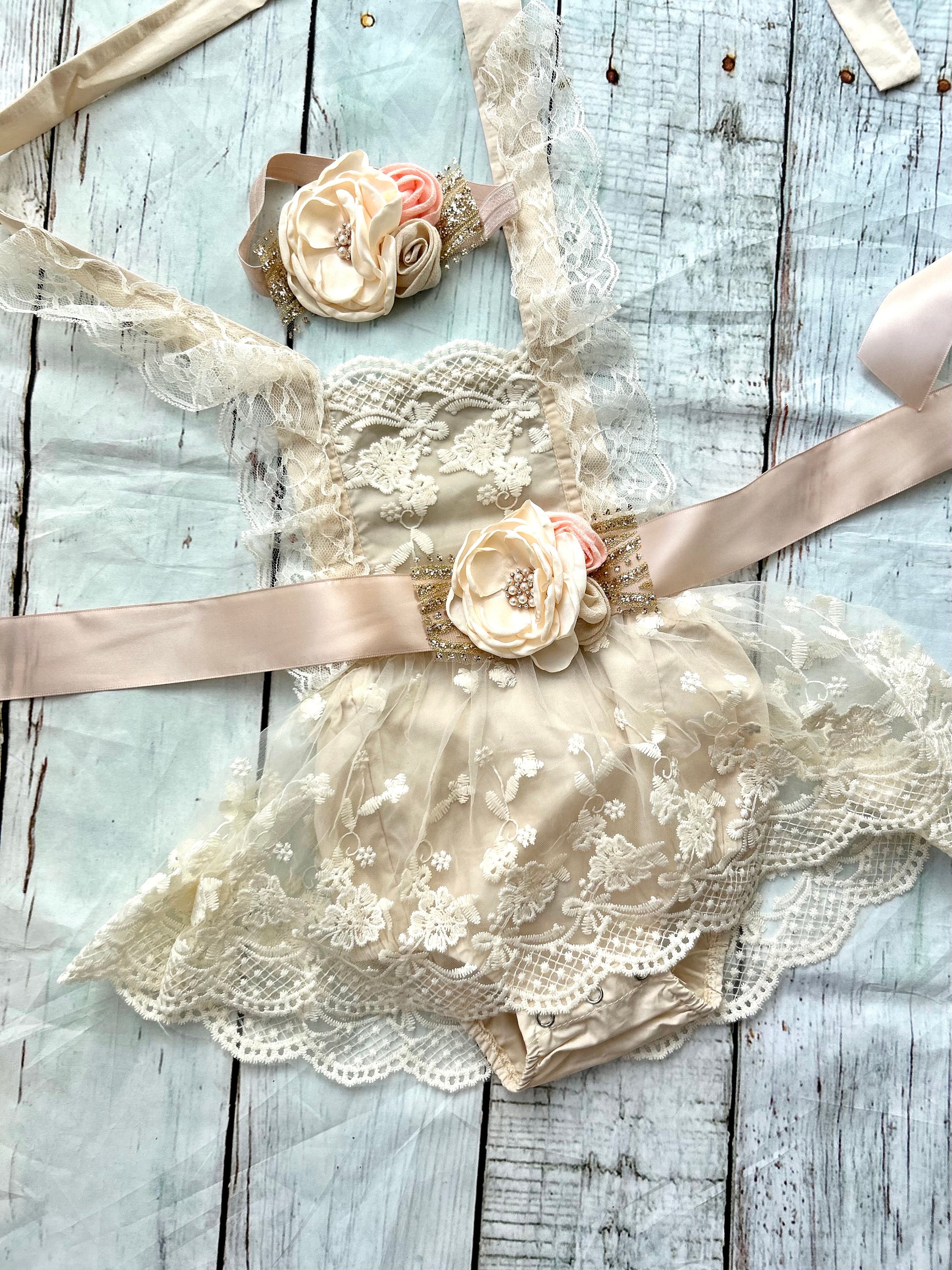 Vintage Lace Ruffle Romper: Boho Baby Outfit, Photo Prop - Etsy