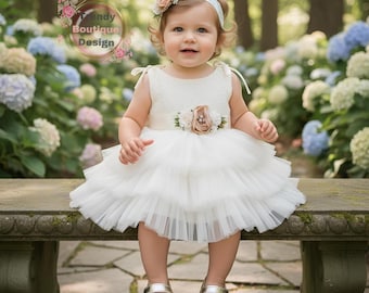 Elfenbein-Spitze Blumenmädchen Kleid: Tüll Tutu Urlaub Party outfit