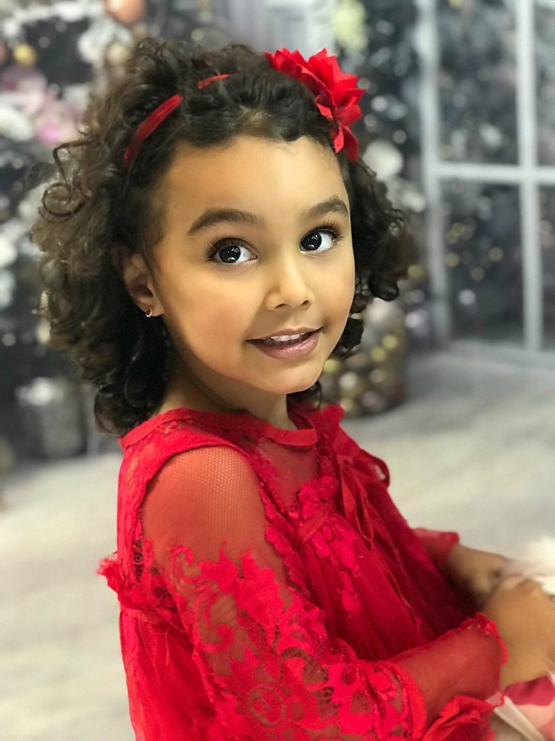 Red Flower Girl Lace Dress Vintage Inspired Birthday Dress Etsy