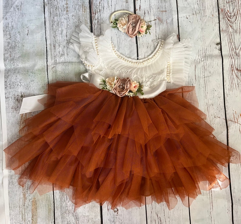 Flower Girl Dress Burnt Orange Dress Lace Top Baby Toddler Etsy