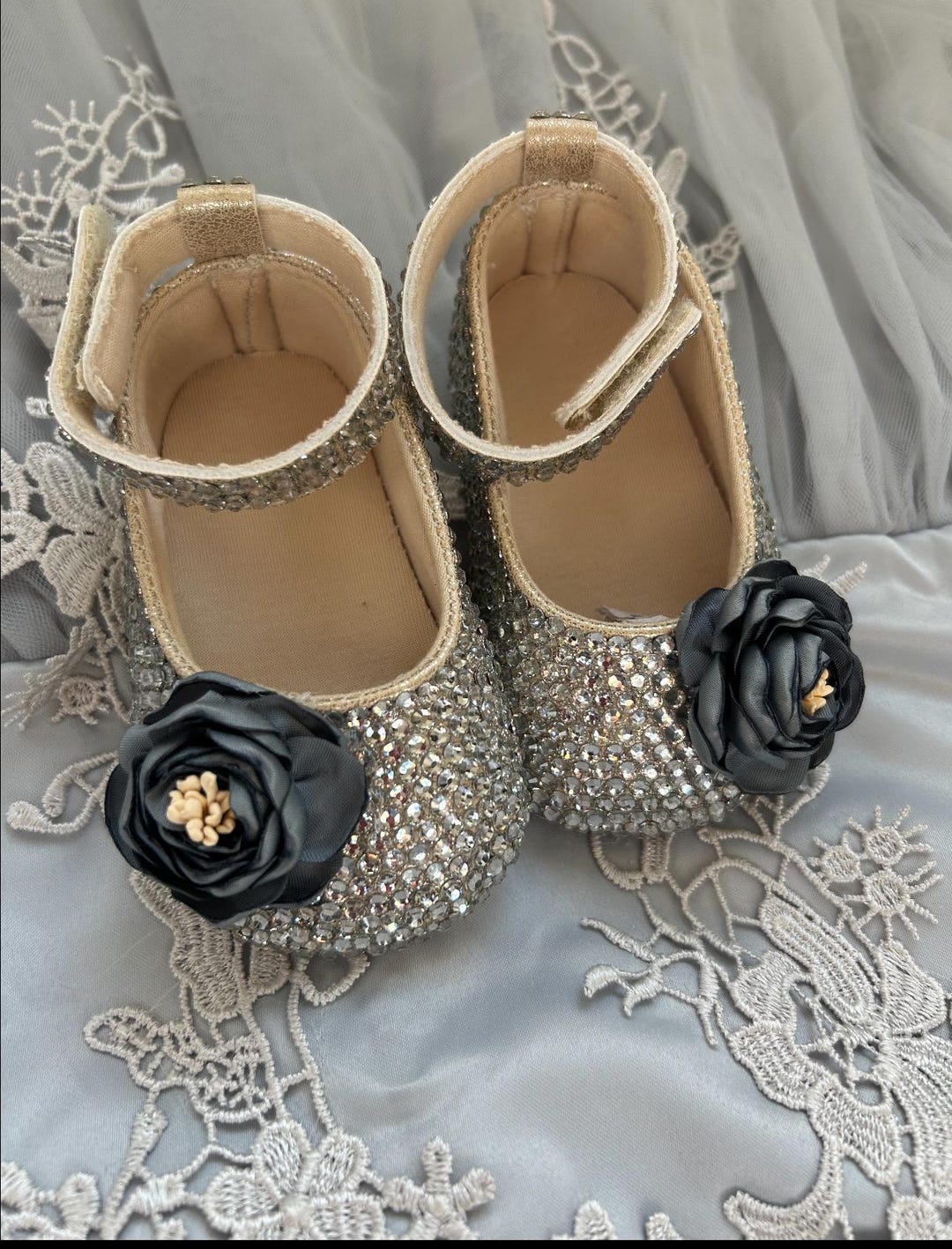 Silver Rhinestone Baby Shoes: Handcrafted Flower Girl Footwear - Etsy