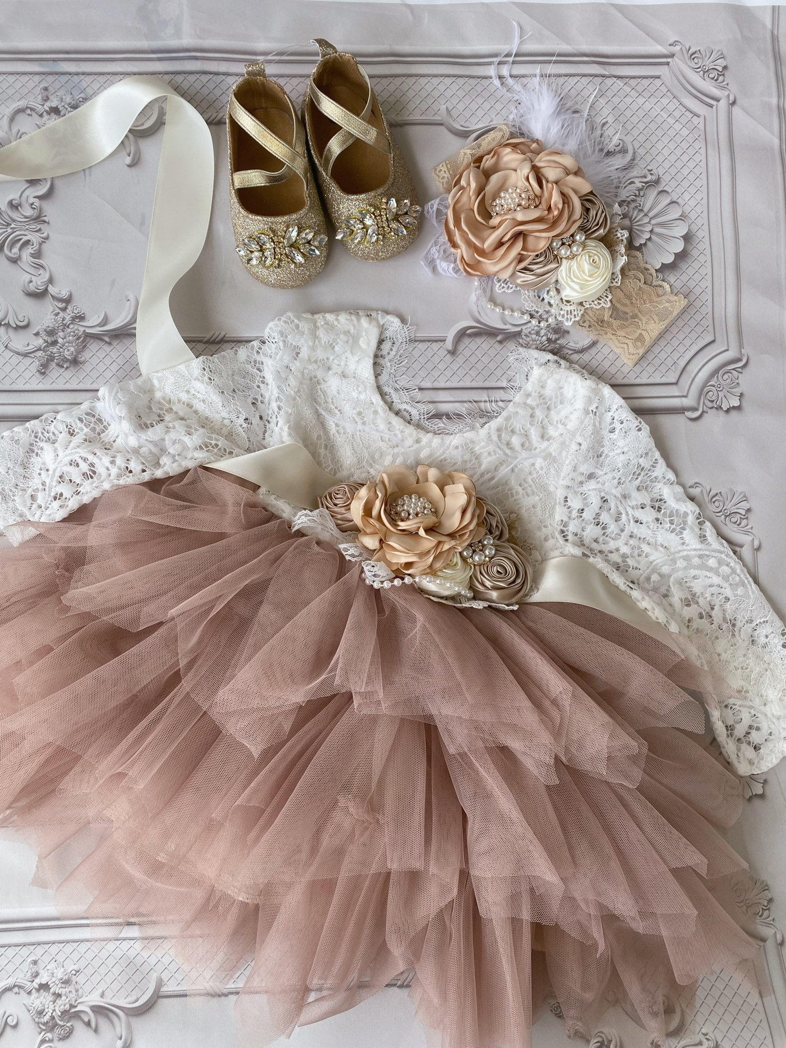 3 6 months formal baby dresses 2pcs /Set Baby Girl Dress 3-24 Months Infant Formal Dresses For Birthd –  Mega Mart Center main image 0
