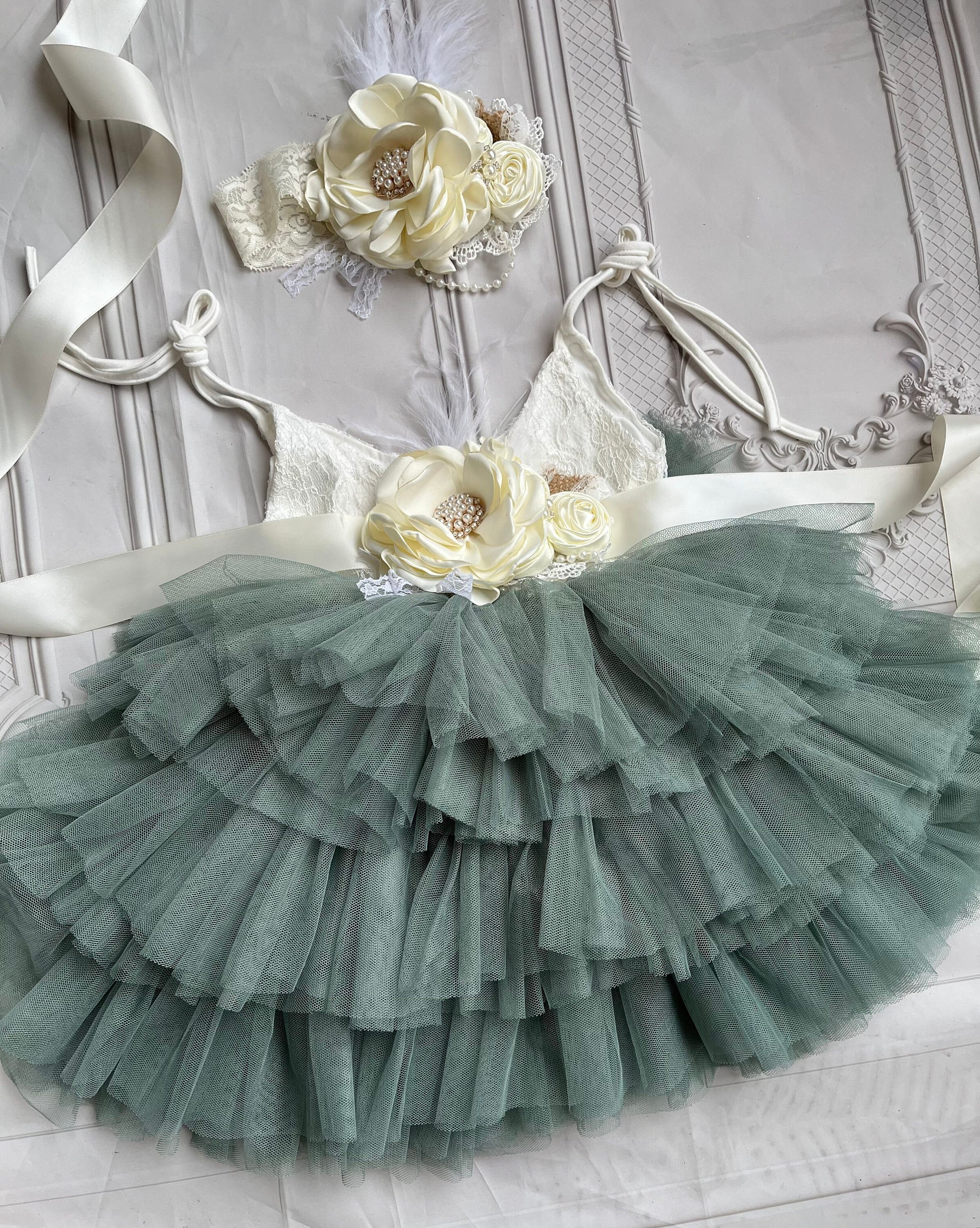 Sage Green Dress Flower Girl Dress Lace Baby Toddler Etsy