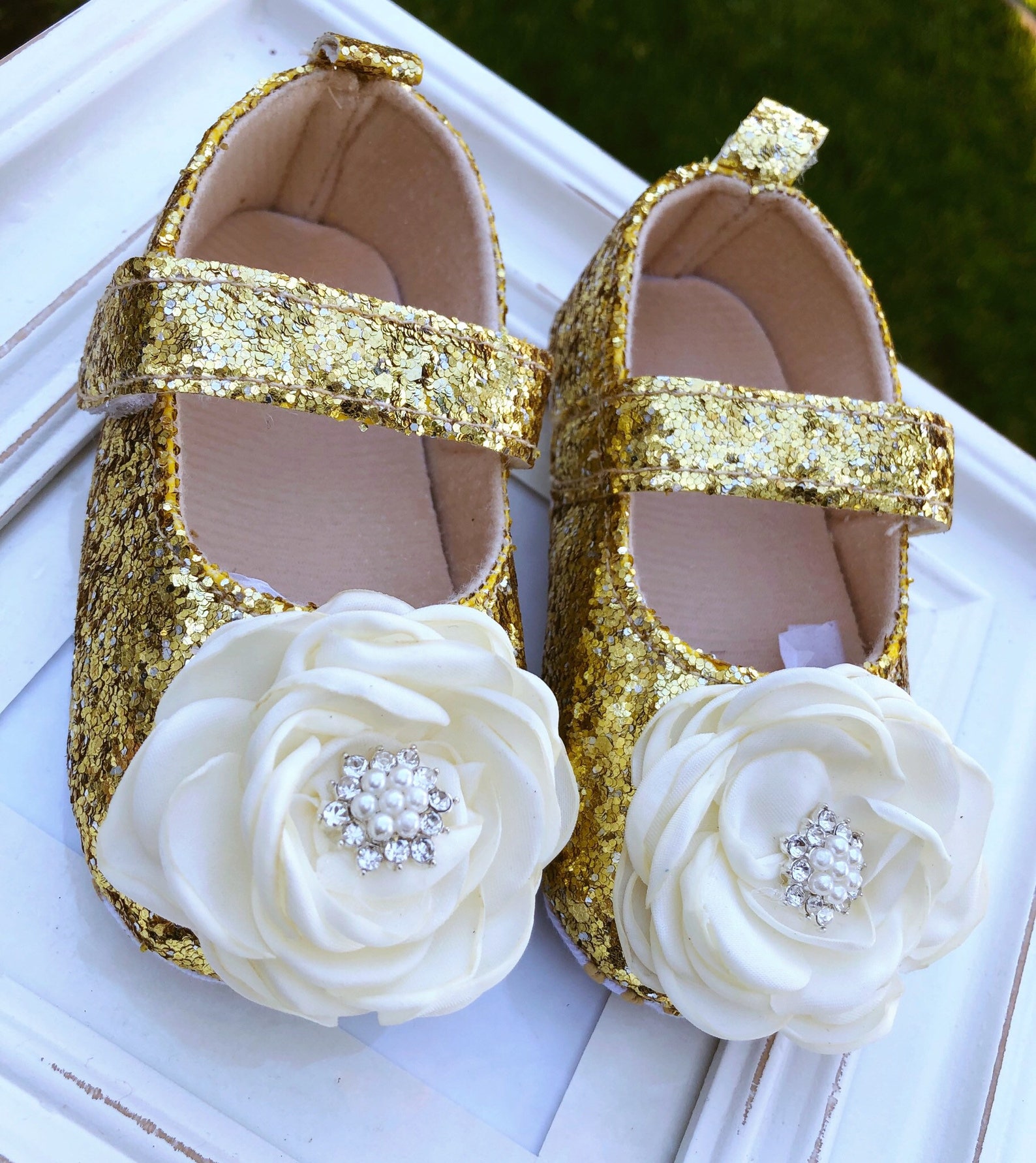 Gold glitter baby girl shoes ballerina baby crib shoes Etsy