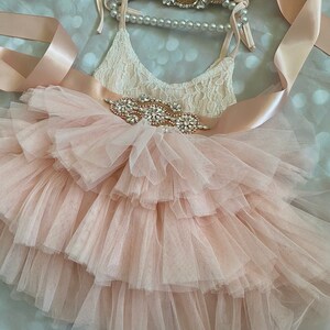 Pink/ peach blush Flower girl dress, Lace top,Baby toddler dress,tulle tutu flower girl dress, holiday dress image 2