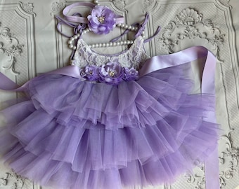 lavender Flower girl dress,  Lace top,Baby  toddler dress,tulle tutu flower girl dress, holiday dress