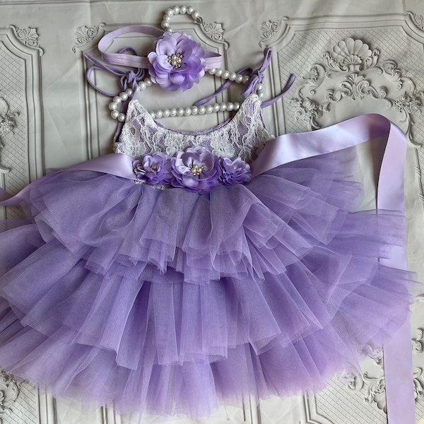 lavender Flower girl dress,  Lace top,Baby  toddler dress,tulle tutu flower girl dress, holiday dress