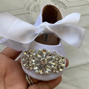 Weisse Baby Mädchen Schuhe,Krippe Schuhe,1er Geburtstag Party Hochzeit, Silber Strass Schuhe Babypartygeschenk.