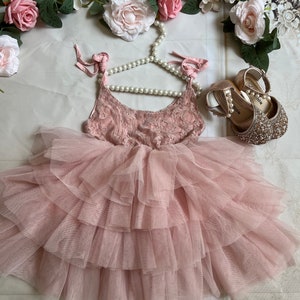 Blush Tulle Flower Girl Dress: Lace Top, Garden Sash