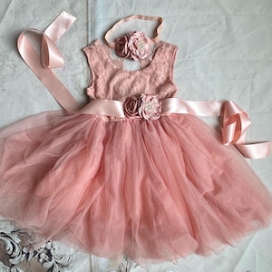 Coral Lace Flower Girl Dress: Tulle Tutu Party Dress