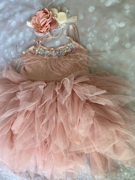 Buy Dusty Pink Flower Girl Dress: Feather Tulle Wedding Outfit