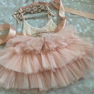 Pink/ peach blush Flower girl dress, Lace top,Baby toddler dress,tulle tutu flower girl dress, holiday dress image 6