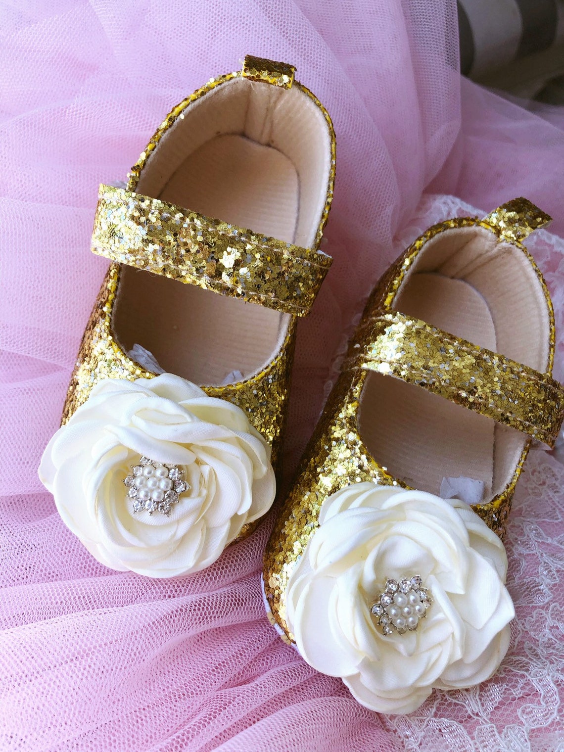 infant girl gold shoes