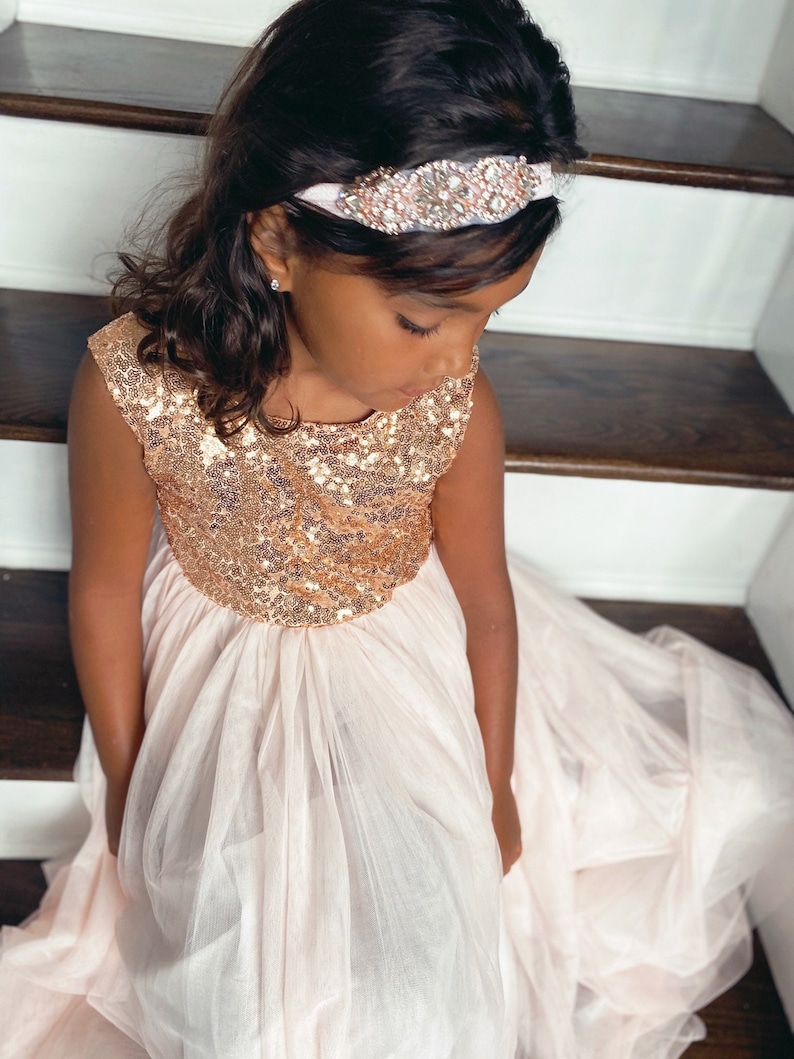 Flower Girl Dress Rose Gold Sequin Topbaby Toddler Etsy