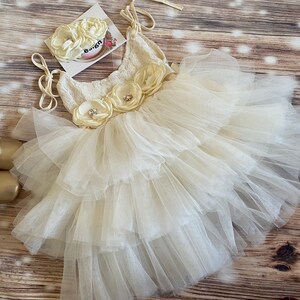 Ivory tulle Flower girl dress, 1ers birthday dress, Lace top,Baby  toddler dress,tulle tutu flower girl dress, holiday dress