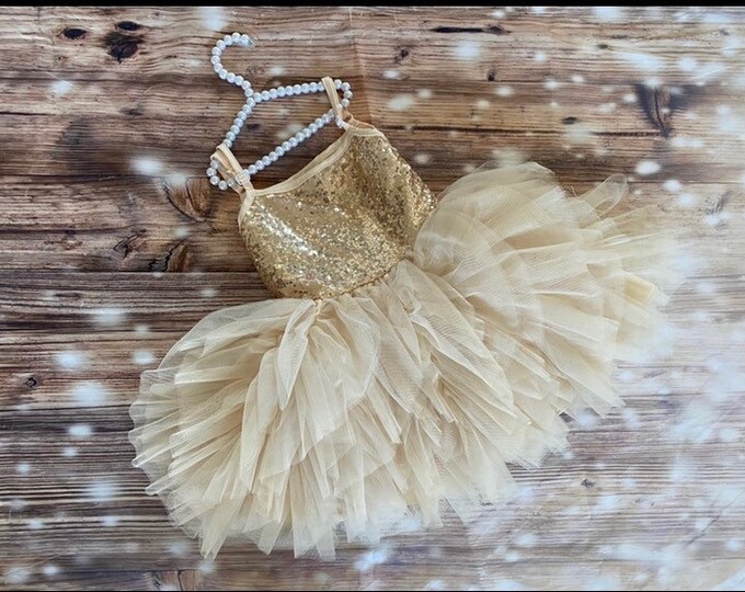 Gold Dress, Flower Girl Dress, Gold Sequin Top,baby Toddler Dress