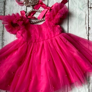 Hot  pink bright color flower girl dress, first birthday outfit, cake smash pictures ,  toddler dress,tulle girl wedding dress