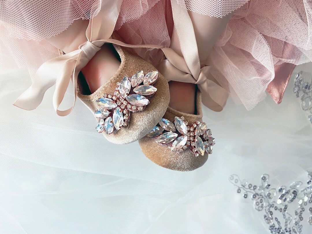 Tan-champagne Baby Girl Shoes,crib Shoes,1er Birthday Party Wedding ...