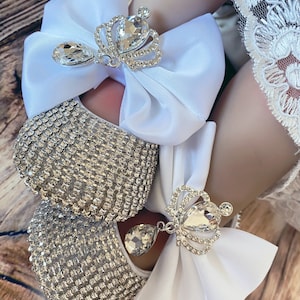 Baby girl shoes and headband set Custom rhinestones white  baby shoes,Newborn Baby christenings shoes  gift set