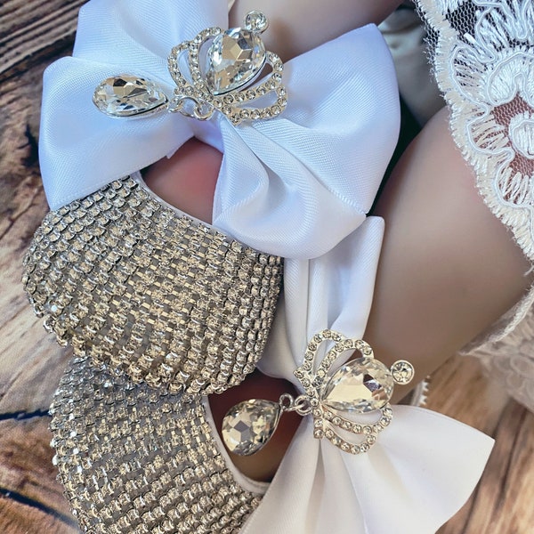 Baby girl shoes and headband set Custom rhinestones white  baby shoes,Newborn Baby christenings shoes  gift set