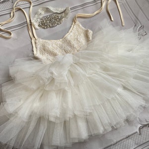 Ivory Flower girl dress,  Lace top,Baby  toddler dress,tulle tutu flower girl dress, holiday dress